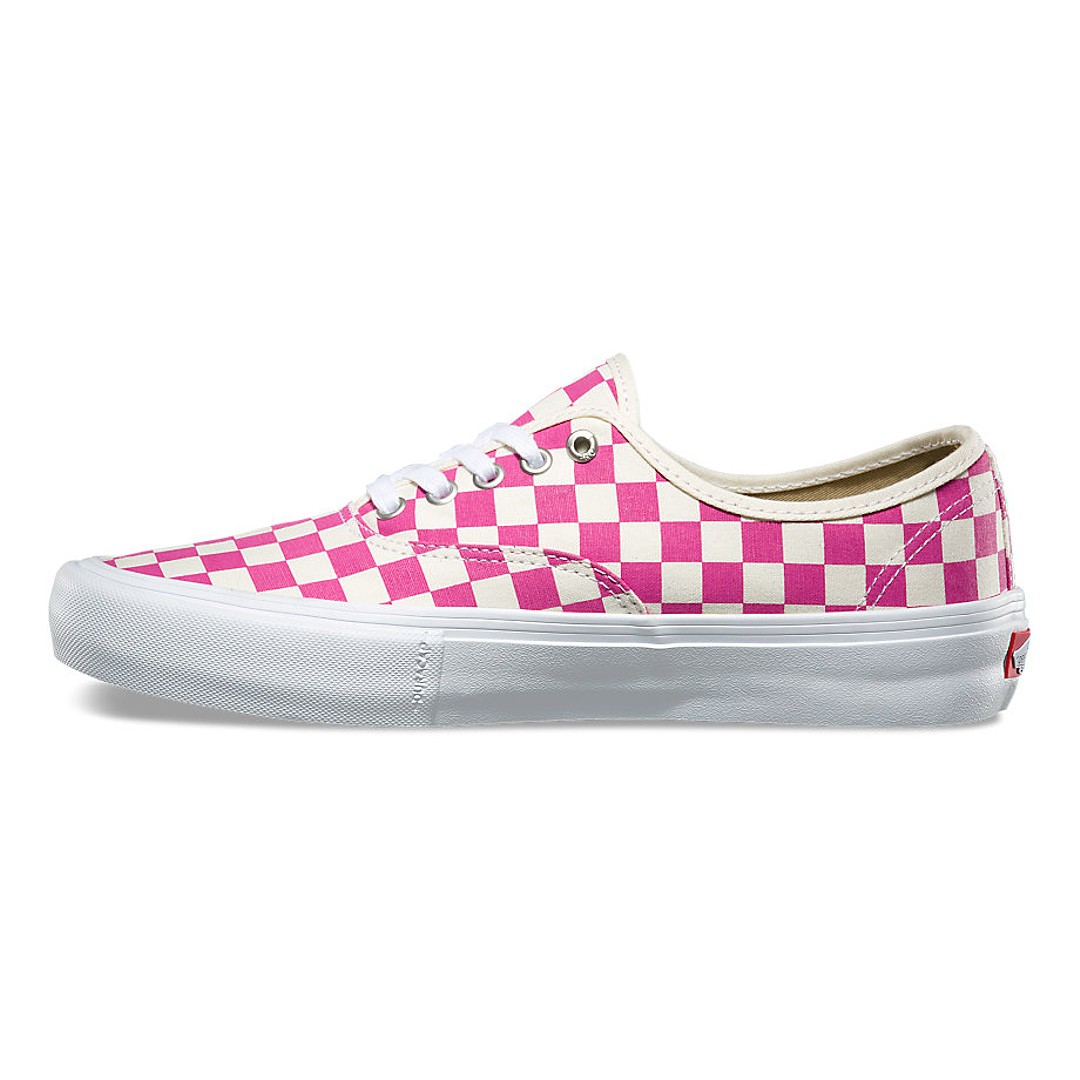 vans authentic pro fuchsia checkered skate shoes